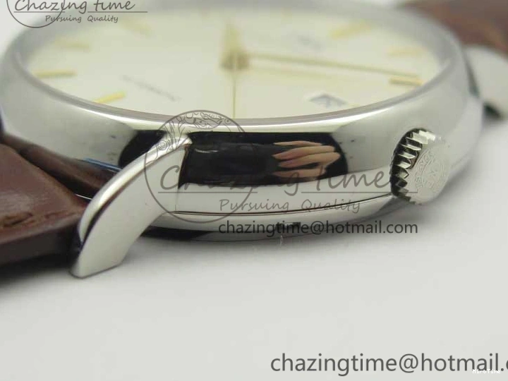 MIROTIME 0517 Portofino Automatic SS TWF 1:1 Best Edition Silver Dial Gold Markers on Brown Leather Strap A Bright 7203